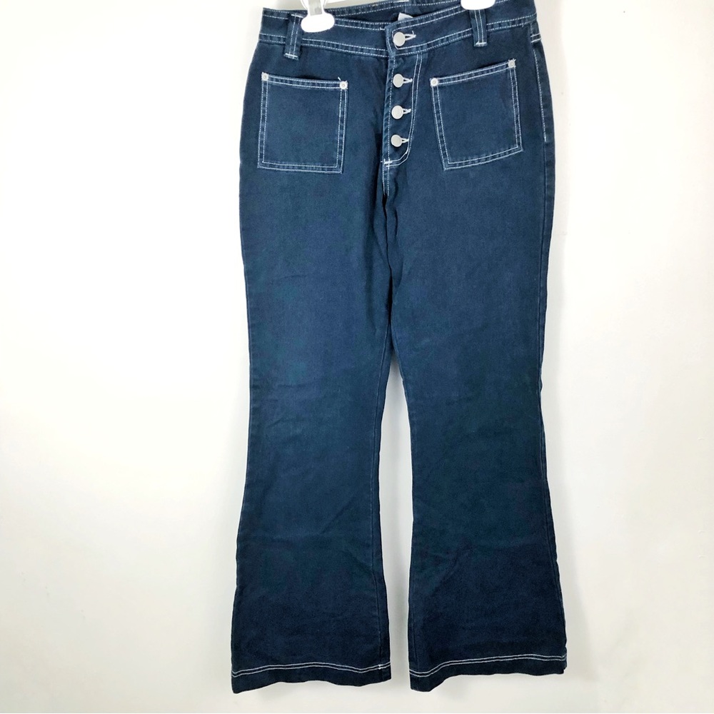 Vintage Bongo Flare Leg Bell Bottom 100% Cotton Navy Blue Pants Size 7